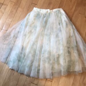 Mid calf length skirt. Ivory with sage flowers.